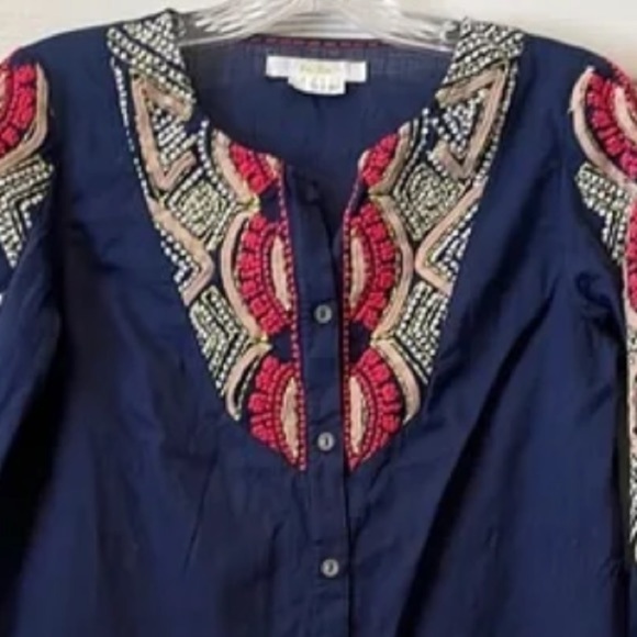 ANTHROPOLOGIE Hei Hei Navy Embroidered Tunic Top, Size 2 - Picture 4 of 8